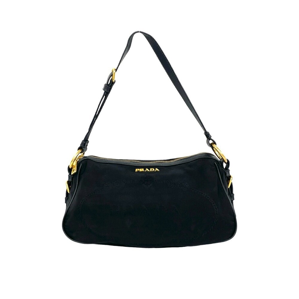 PRADA Black Leather Saffiano Shoulder Bag